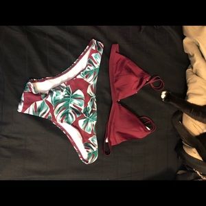 Maroon floral swim set